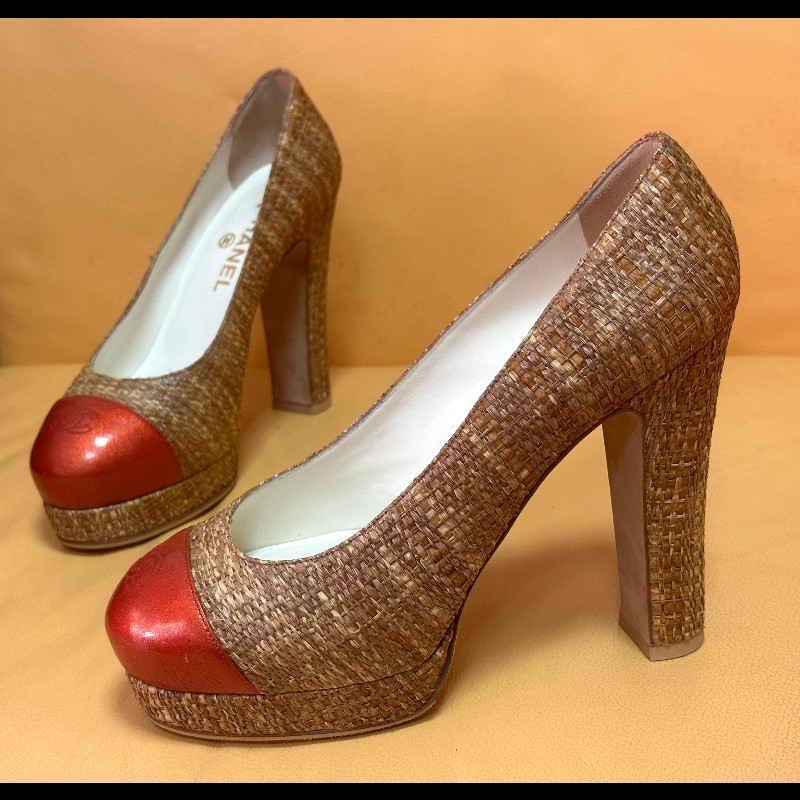 Chanel金色拼紅色高跟鞋-2