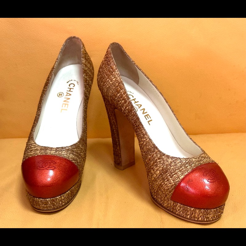 Chanel金色拼紅色高跟鞋-6