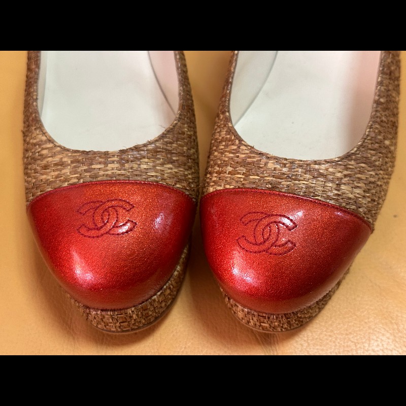 Chanel金色拼紅色高跟鞋-7