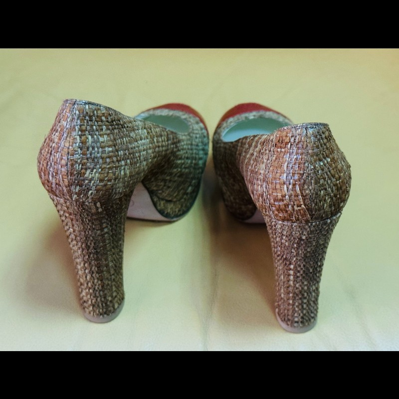 Chanel金色拼紅色高跟鞋-8