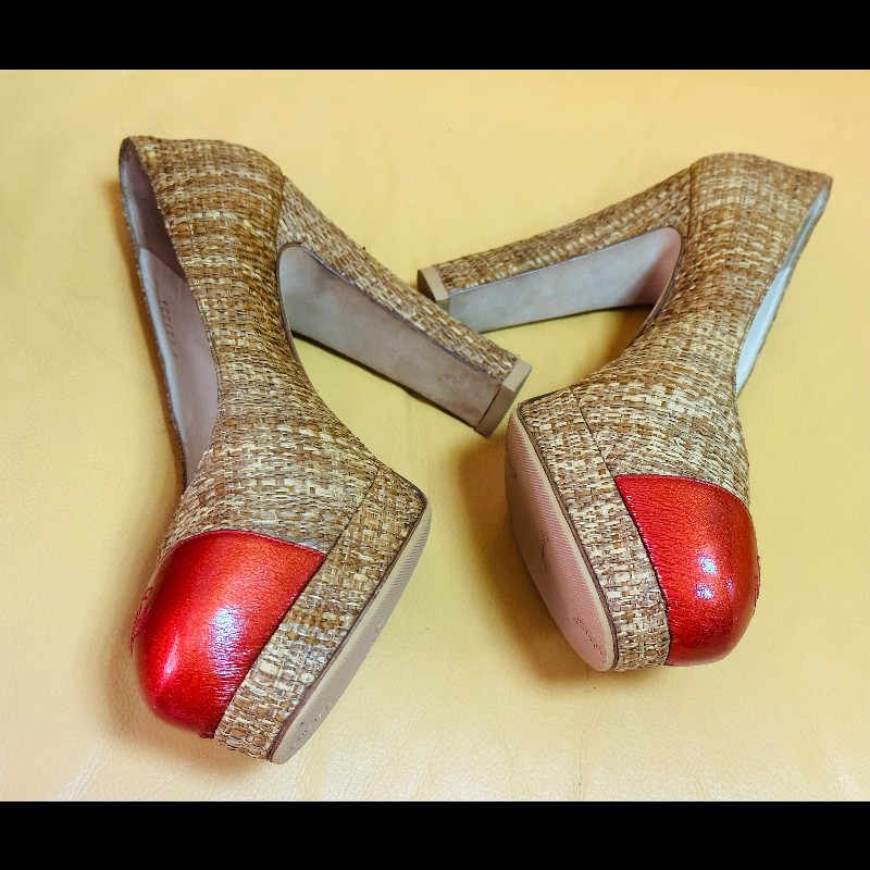 Chanel金色拼紅色高跟鞋-9