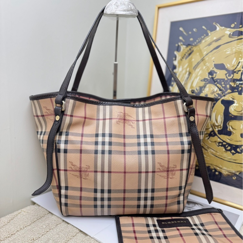 【近新閒置❤️】 Burberry 戰馬條格紋手提包單肩包托特包購物袋 子母包一套-0