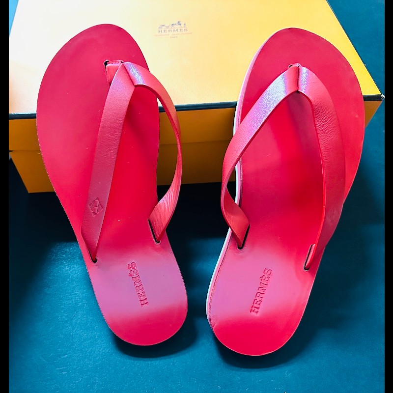 Herme's 紅色夾腳拖鞋-0