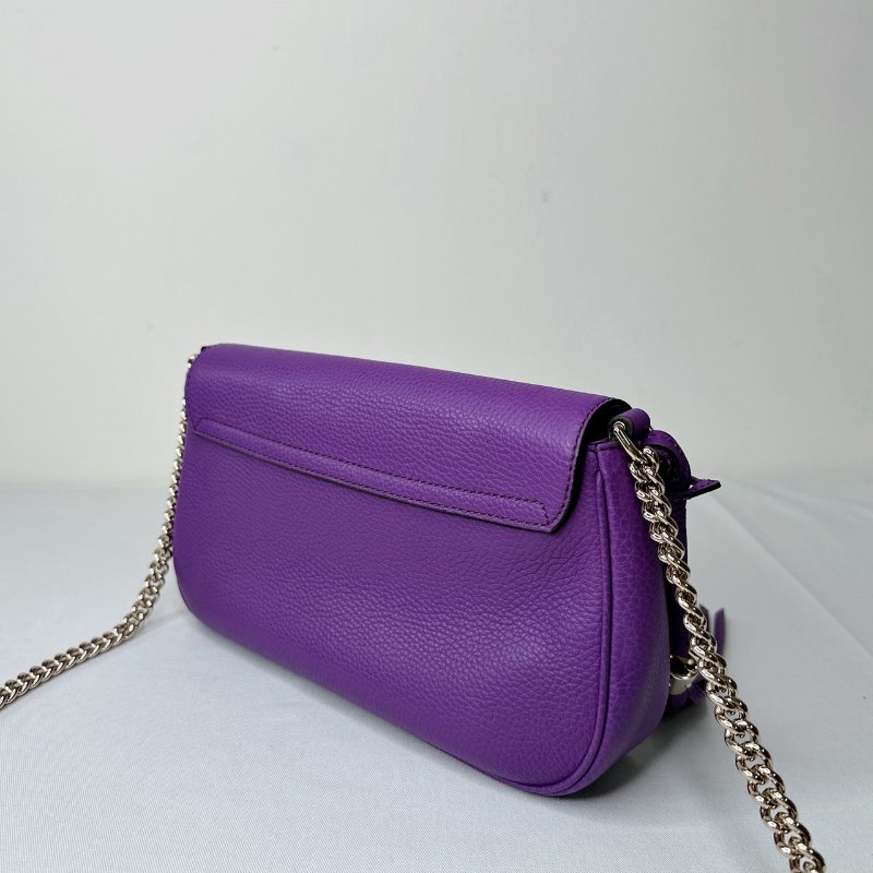 GUCCI Soho紫色全皮革流蘇鏈帶包-4