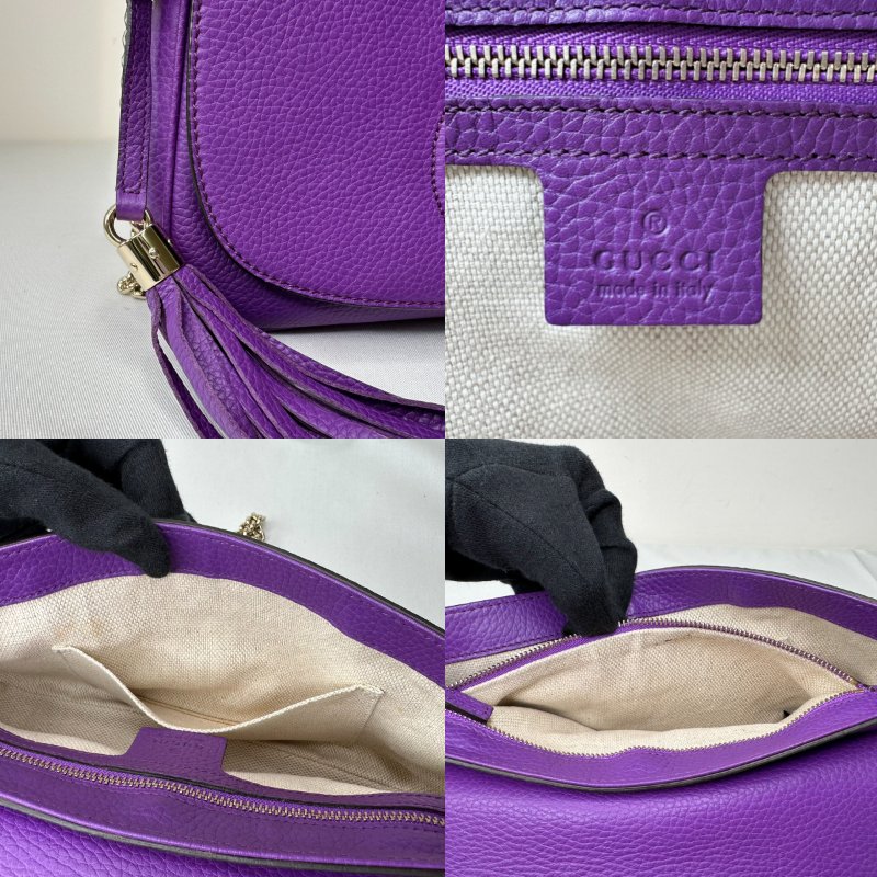 GUCCI Soho紫色全皮革流蘇鏈帶包-8