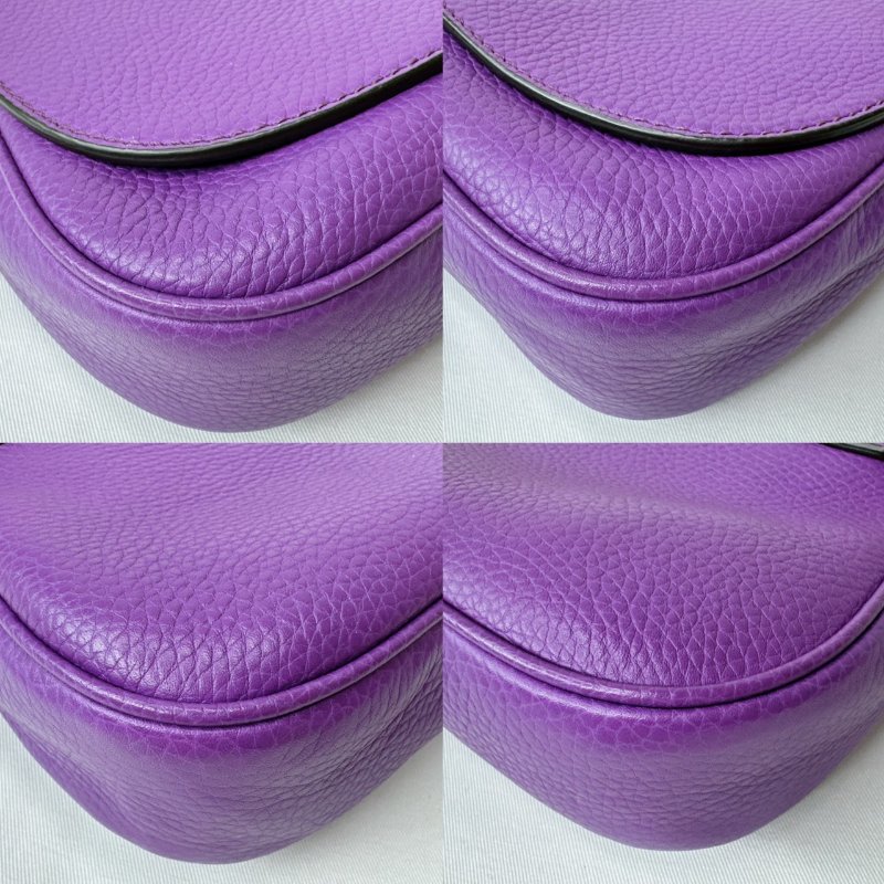 GUCCI Soho紫色全皮革流蘇鏈帶包-10
