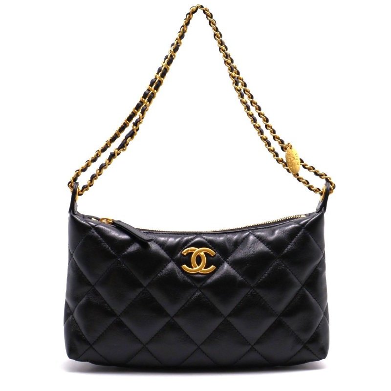 CHANEL 25S皮穿鍊單肩包 - 黑金-0