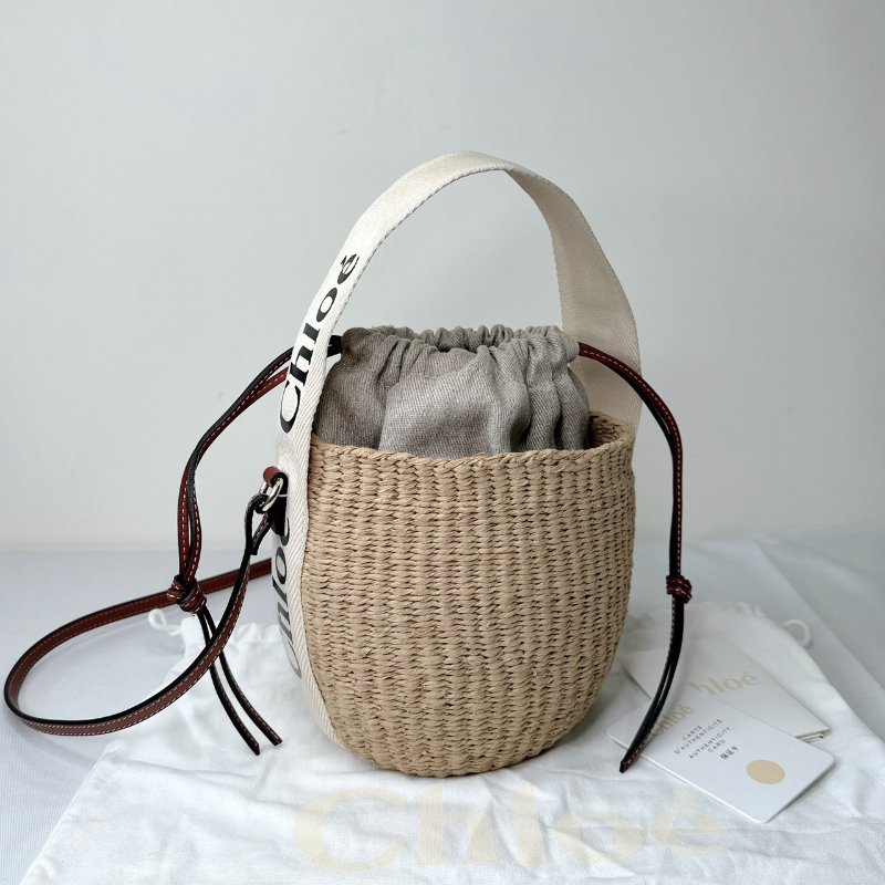 CHLOE Woody小號草編水桶包-0