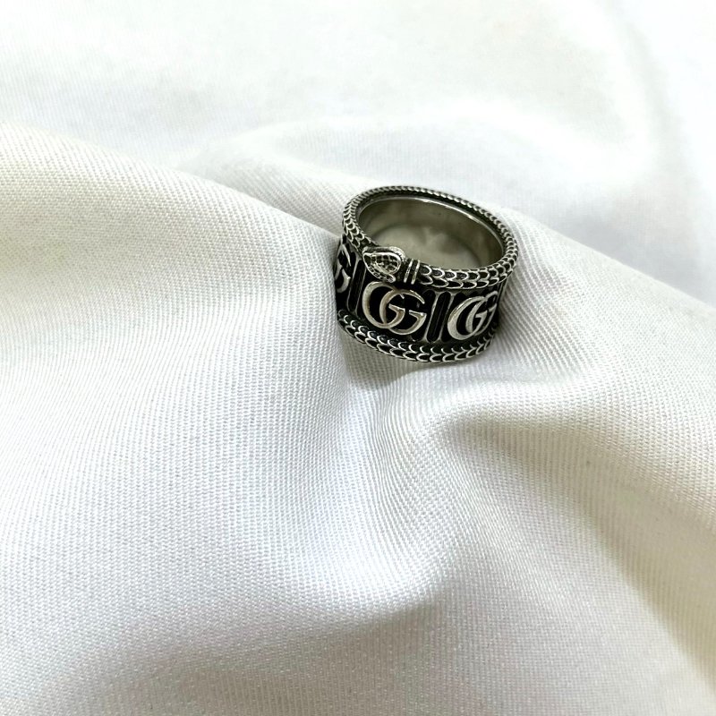 GUCCI 純銀蛇靈寬版戒指-6