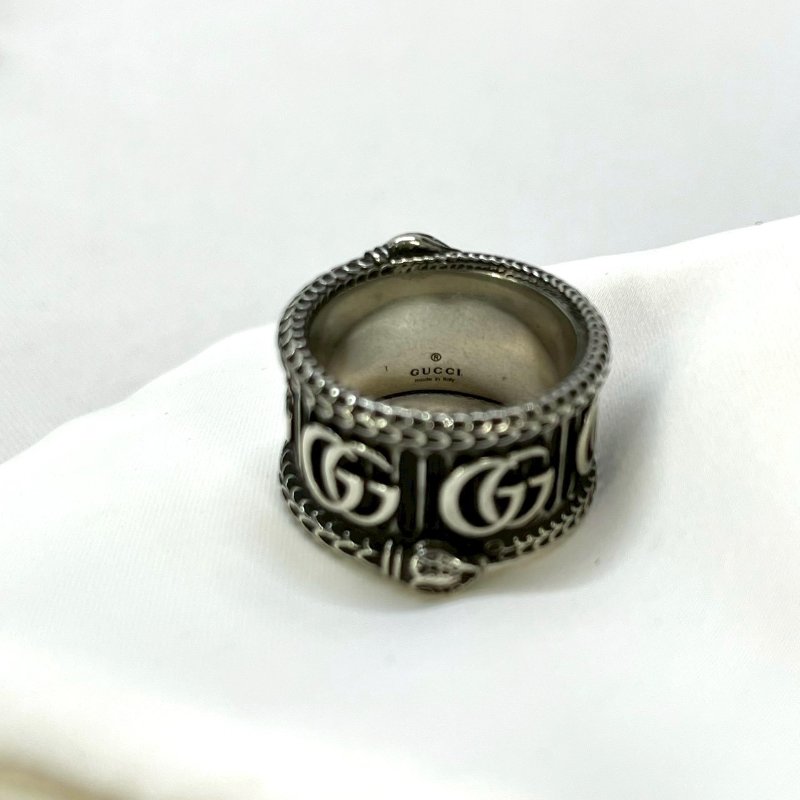 GUCCI 純銀蛇靈寬版戒指-3