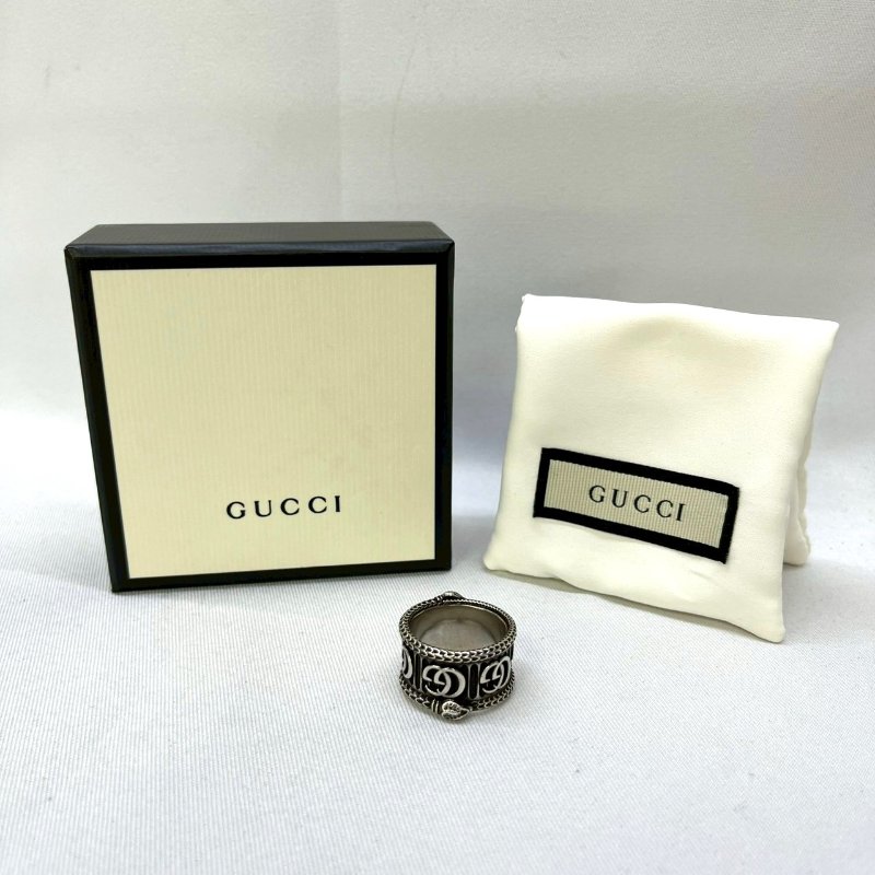GUCCI 純銀蛇靈寬版戒指-1