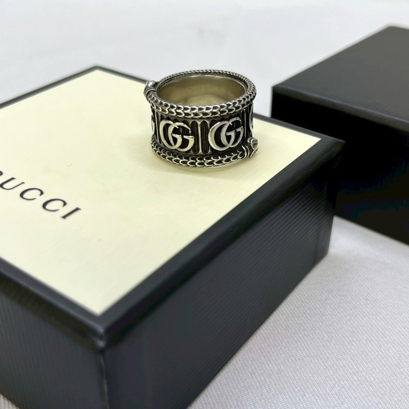 GUCCI 純銀蛇靈寬版戒指-2