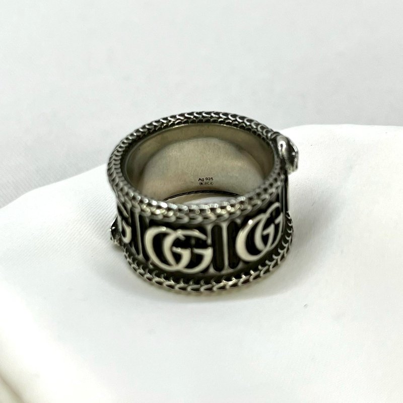 GUCCI 純銀蛇靈寬版戒指-4