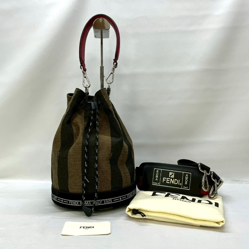 FENDI 直條紋抽繩水桶包-0