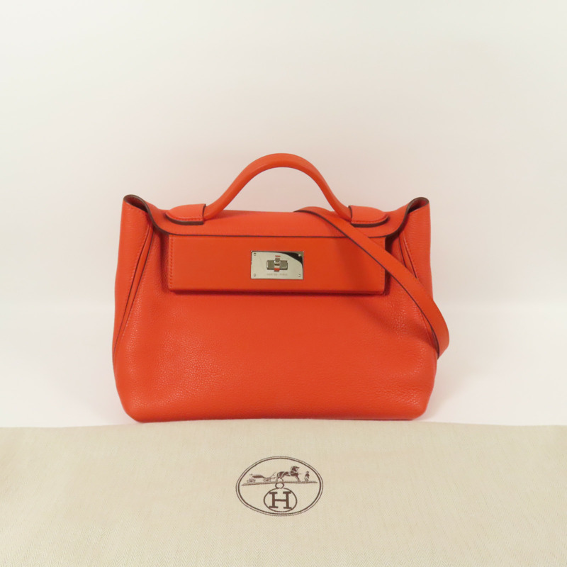HERMES Clemence皮革24/24 29cm銀扣手挽肩背兩用袋Capucine-12