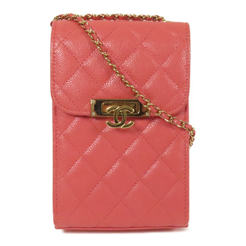 CHANEL 牛皮皮革Phone Bag金扣鏈帶肩背袋-0