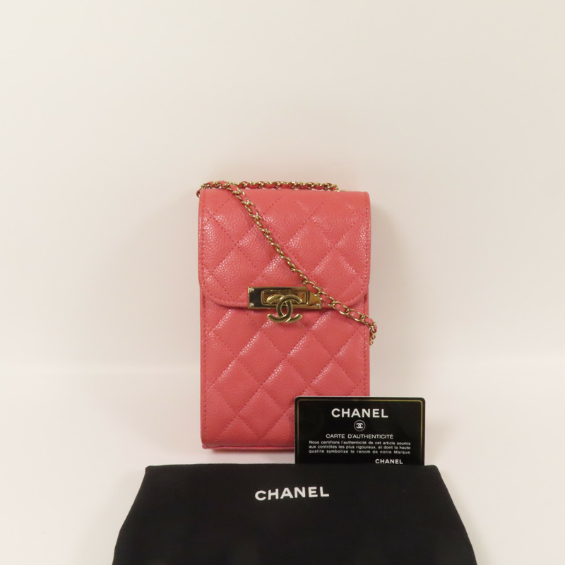 CHANEL 牛皮皮革Phone Bag金扣鏈帶肩背袋-10