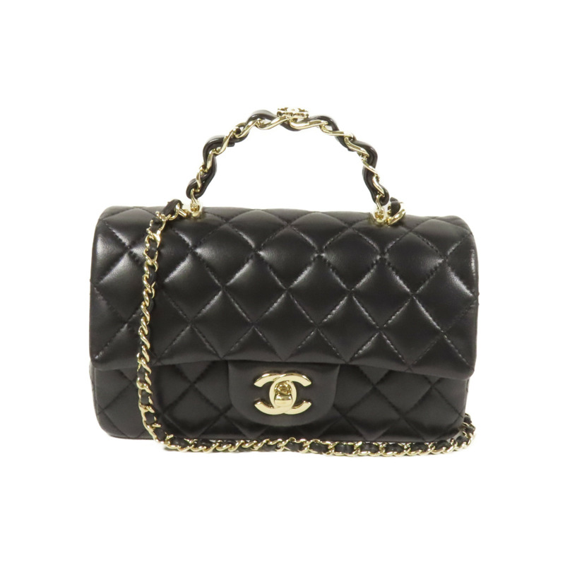 CHANEL 羊皮皮革23K Top Handle金扣手挽肩背兩用袋-0