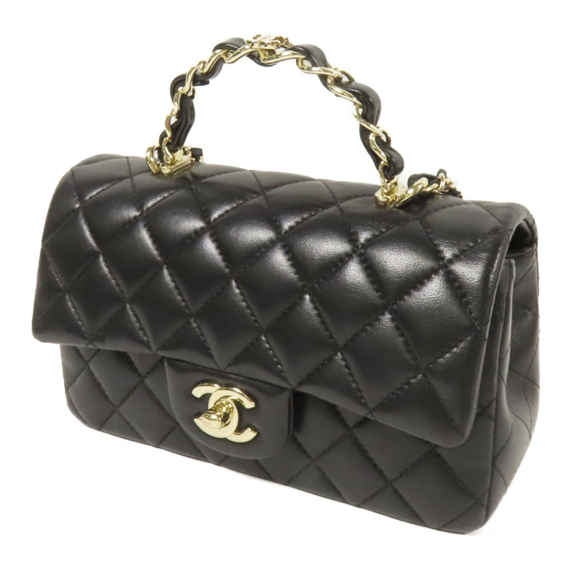 CHANEL 羊皮皮革23K Top Handle金扣手挽肩背兩用袋-2