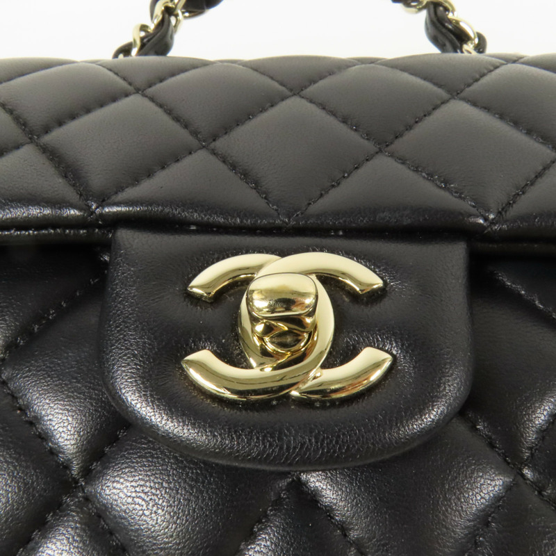 CHANEL 羊皮皮革23K Top Handle金扣手挽肩背兩用袋-7