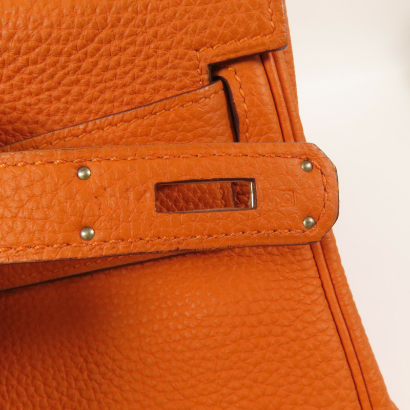 HERMES Clemence皮革Kelly 35銀扣手挽肩背兩用袋Classic Orange-10