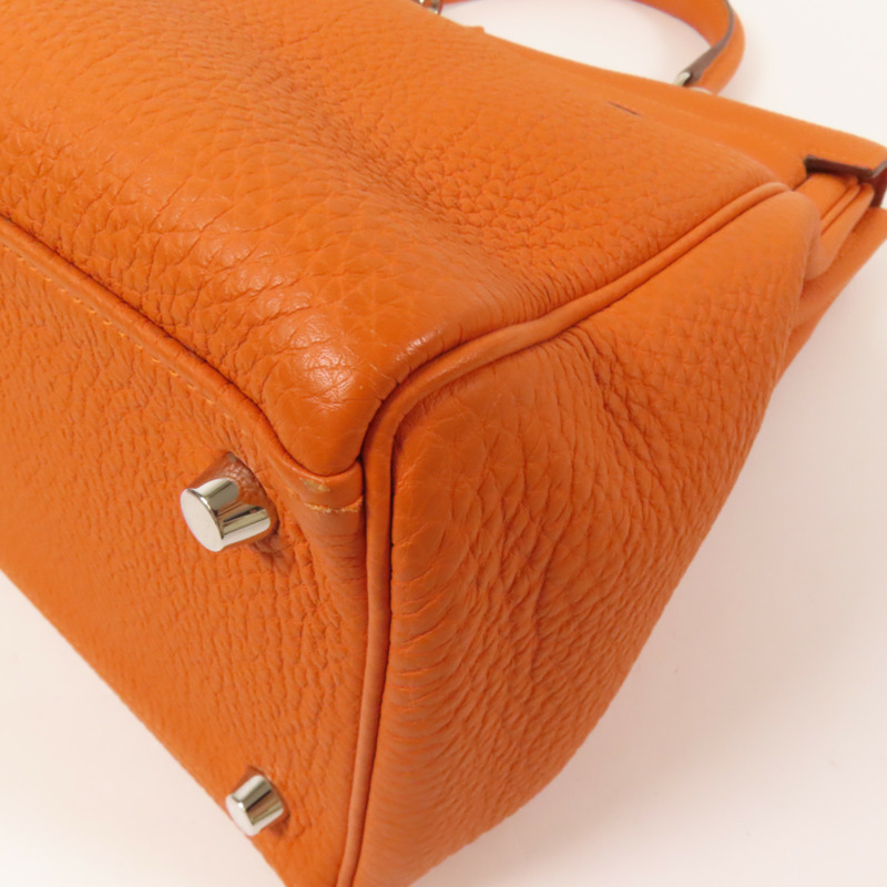 HERMES Clemence皮革Kelly 35銀扣手挽肩背兩用袋Classic Orange-14