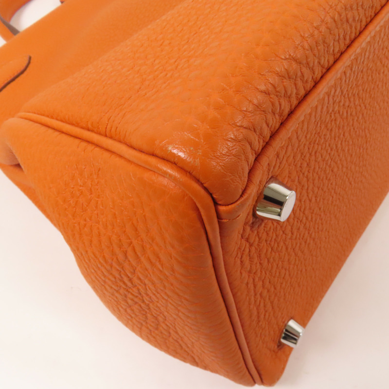 HERMES Clemence皮革Kelly 35銀扣手挽肩背兩用袋Classic Orange-15