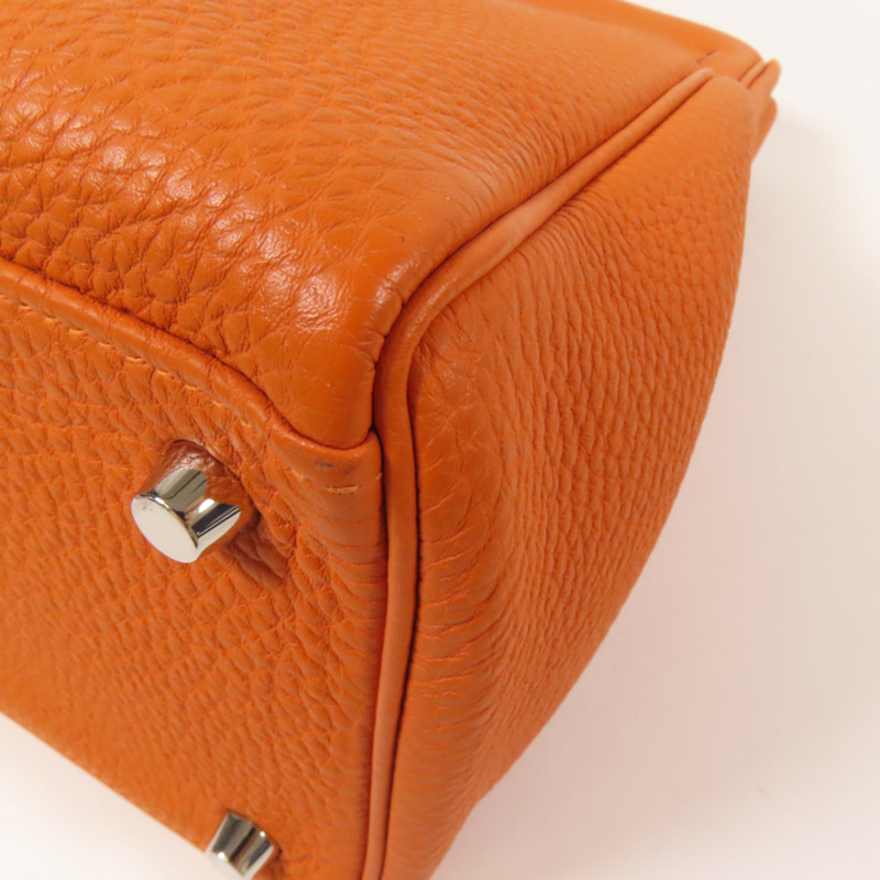 HERMES Clemence皮革Kelly 35銀扣手挽肩背兩用袋Classic Orange-16