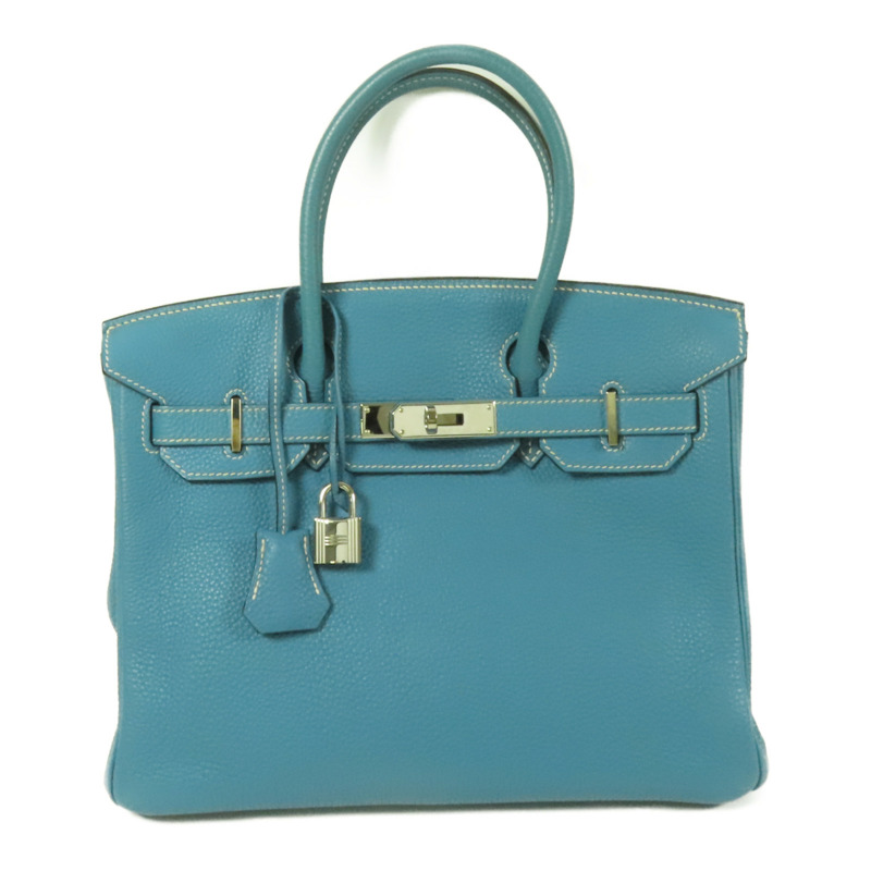 HERMES Togo皮革Birkin 30銀扣手挽袋Blue Jean-0