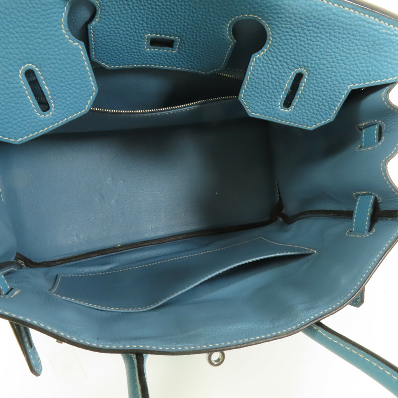 HERMES Togo皮革Birkin 30銀扣手挽袋Blue Jean-4