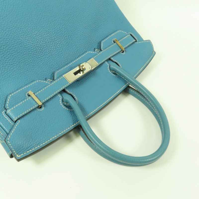 HERMES Togo皮革Birkin 30銀扣手挽袋Blue Jean-5