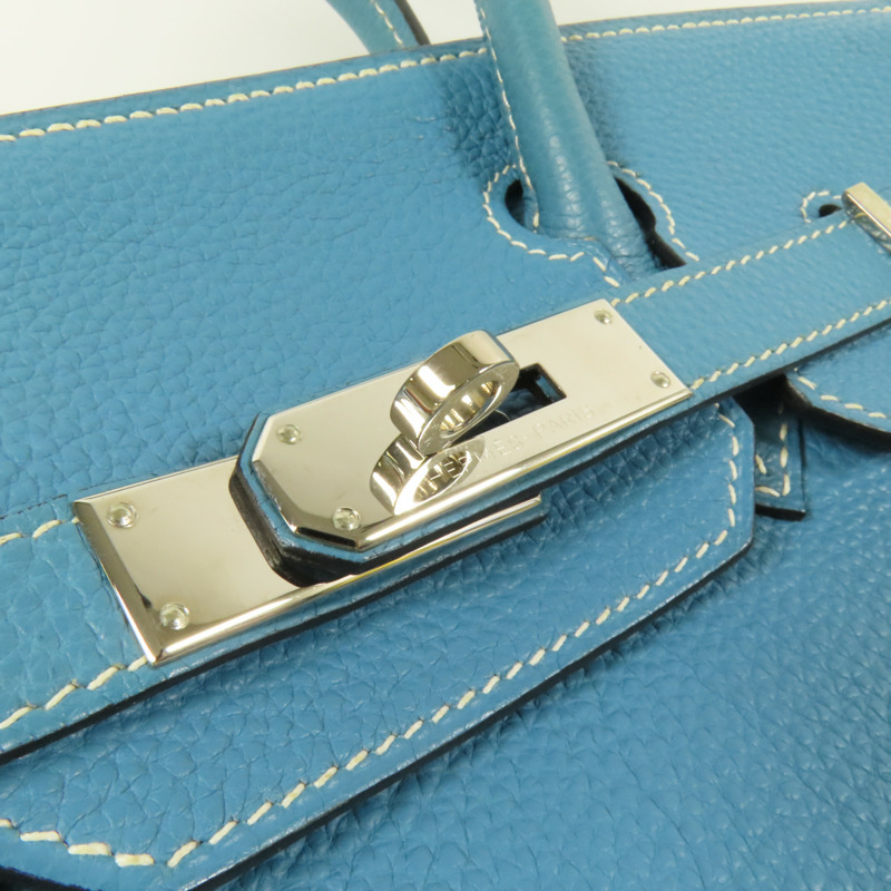 HERMES Togo皮革Birkin 30銀扣手挽袋Blue Jean-7
