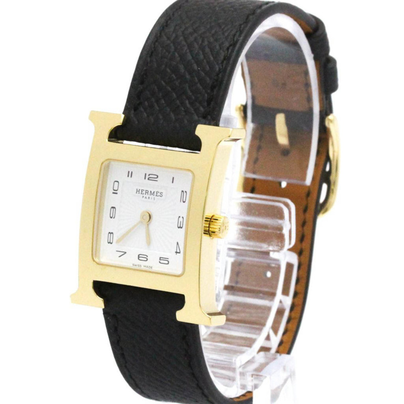 HERMES H 手錶鍍金皮革石英女士手錶 HH1.201 拋光-1