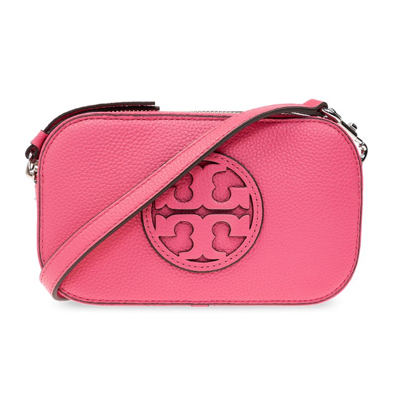 【TORY BURCH】雙拉鍊皮革迷你相機包-桃紅色-0