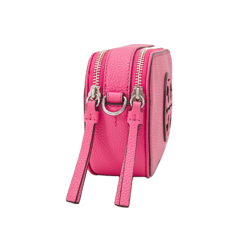 【TORY BURCH】雙拉鍊皮革迷你相機包-桃紅色-3