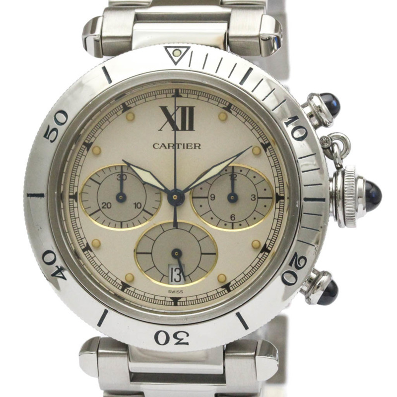 卡地亞 Pasha 38 計時碼錶鋼質石英男式手錶 W31018H8 拋光-0