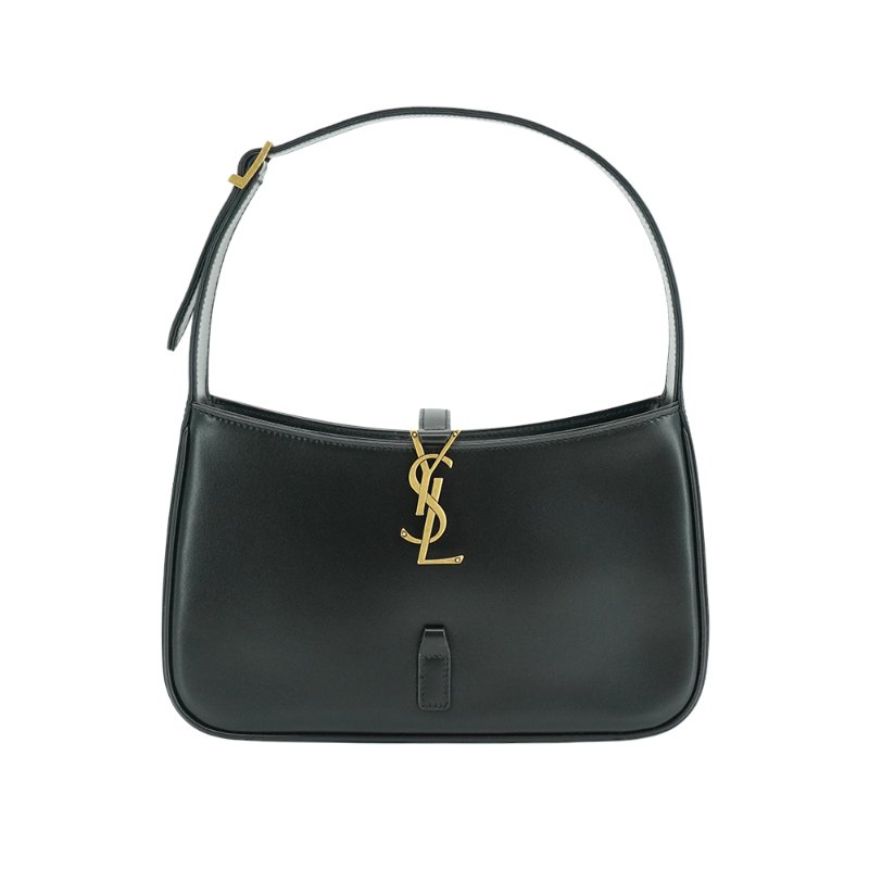 YSL LE 5 A 7 金Logo滑面牛皮肩背腋下包(657228-黑)-0