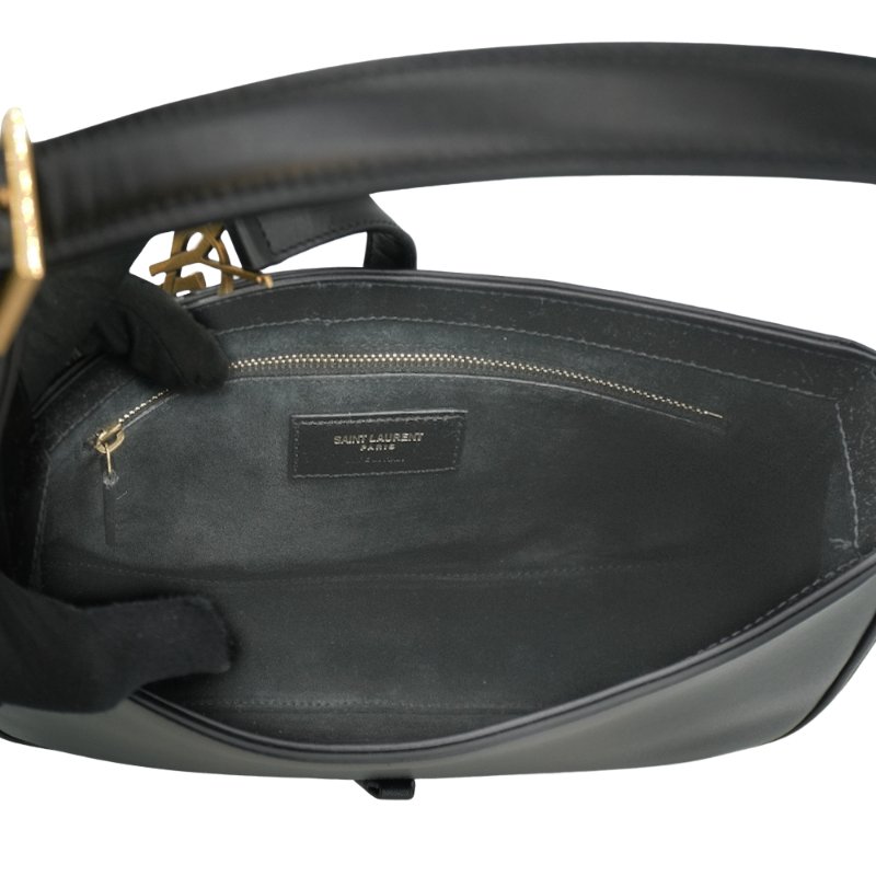 YSL LE 5 A 7 金Logo滑面牛皮肩背腋下包(657228-黑)-4
