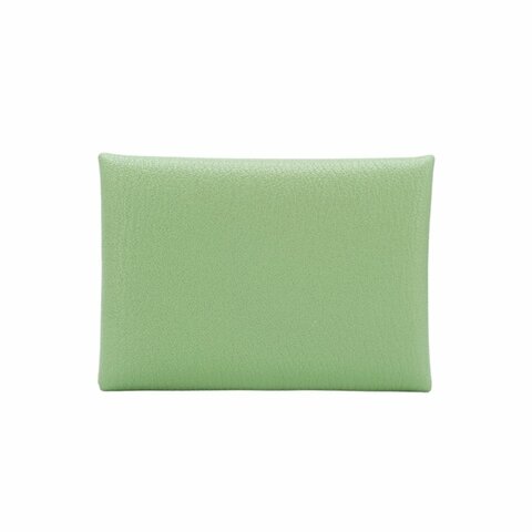Hermes Calvi Duo 山羊皮雙層釦式零錢卡包(牛油果綠Vert criquet)