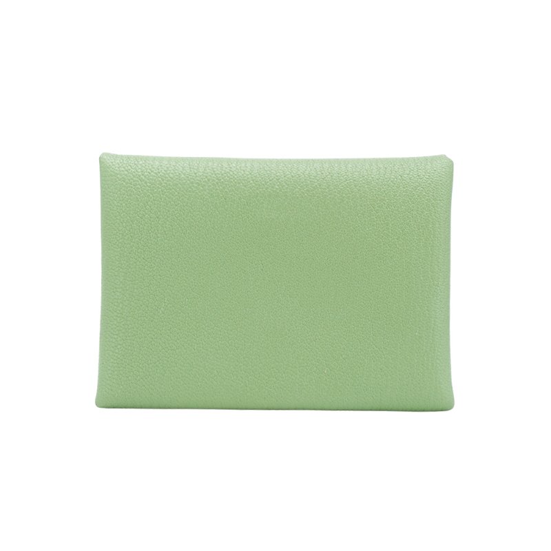 Hermes Calvi Duo 山羊皮雙層釦式零錢卡包(牛油果綠Vert criquet)-2