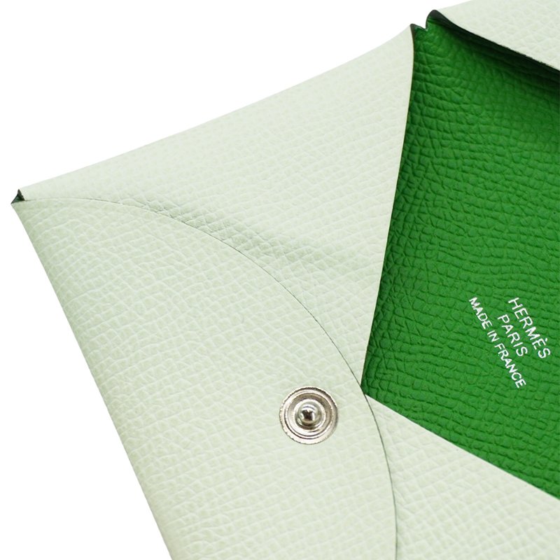 Hermes 展示品 Calvi 釦式對開卡包/卡片夾(氣泡綠)-5