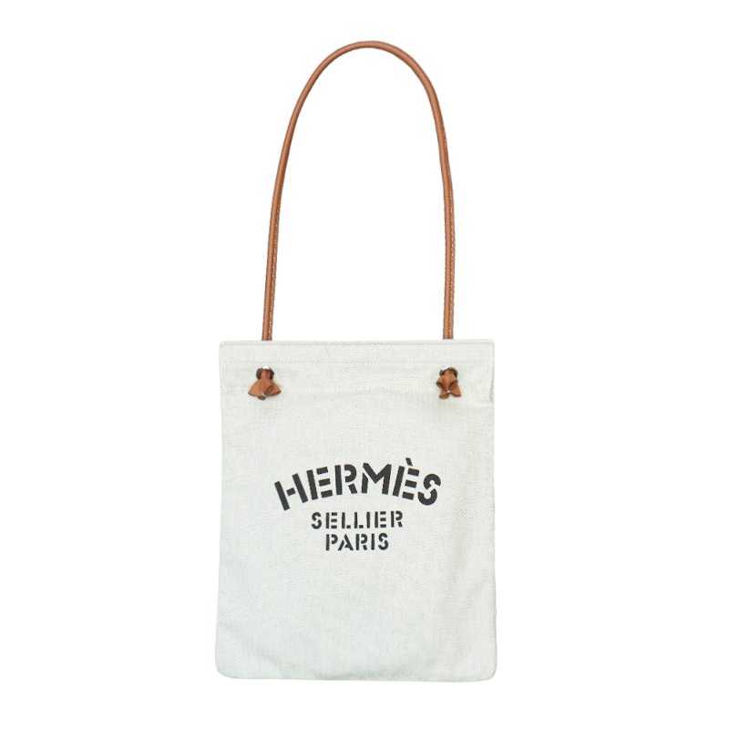 Hermes 展示品 Aline Groom 人字紋帆布肩背包(粉筆白/金)-0