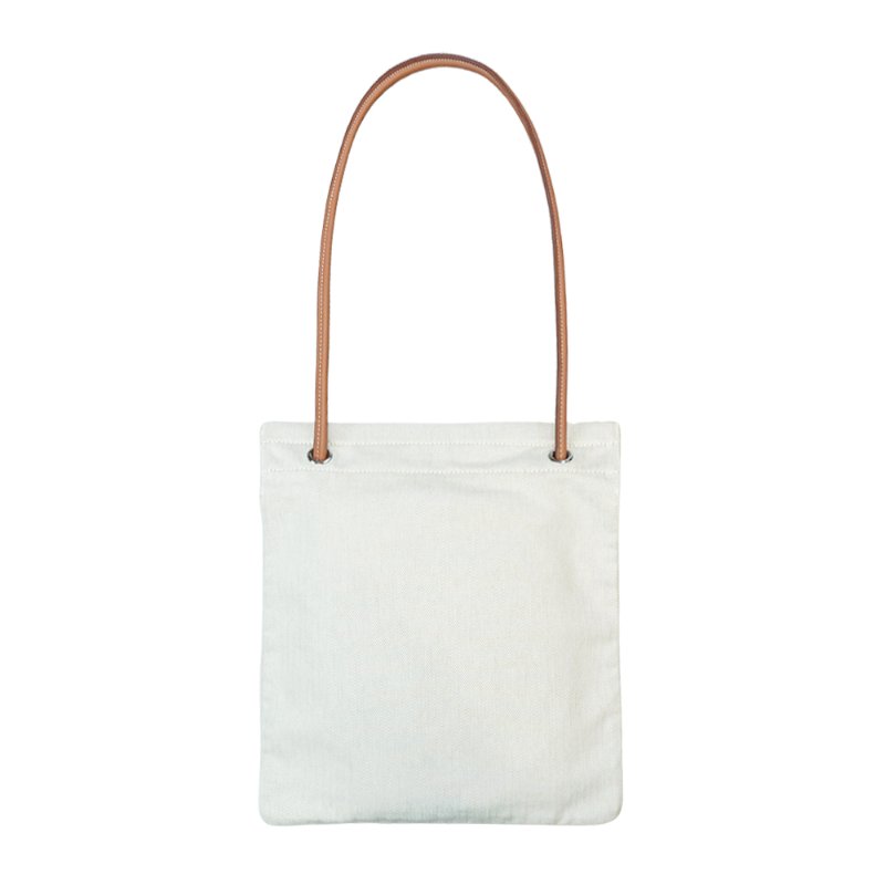 Hermes 展示品 Aline Groom 人字紋帆布肩背包(粉筆白/金)-2