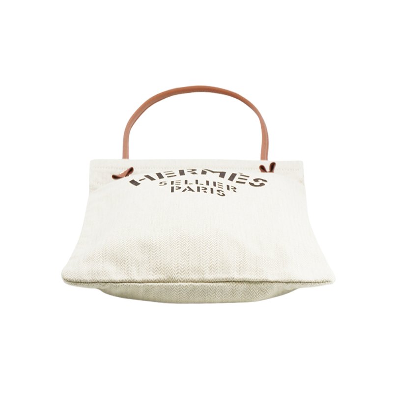 Hermes 展示品 Aline Groom 人字紋帆布肩背包(粉筆白/金)-3