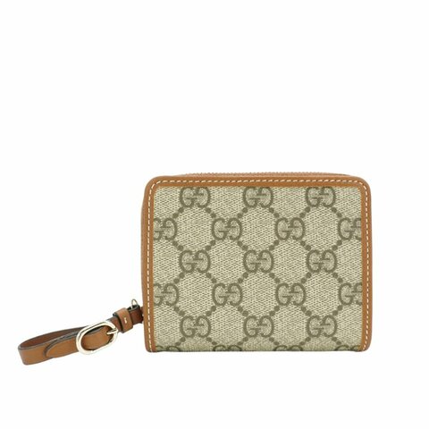 Gucci GG Emblem Zip Mini 字花帆布ㄇ字短夾(319131-卡其)