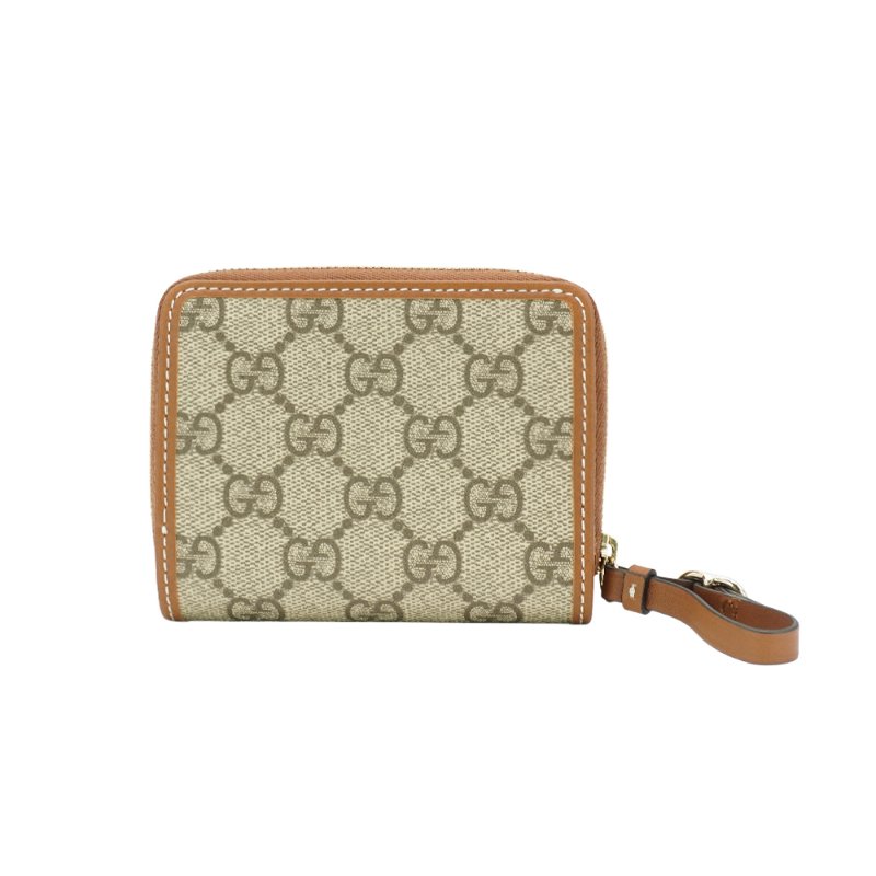 Gucci GG Emblem Zip Mini 字花帆布ㄇ字短夾(319131-卡其)-2