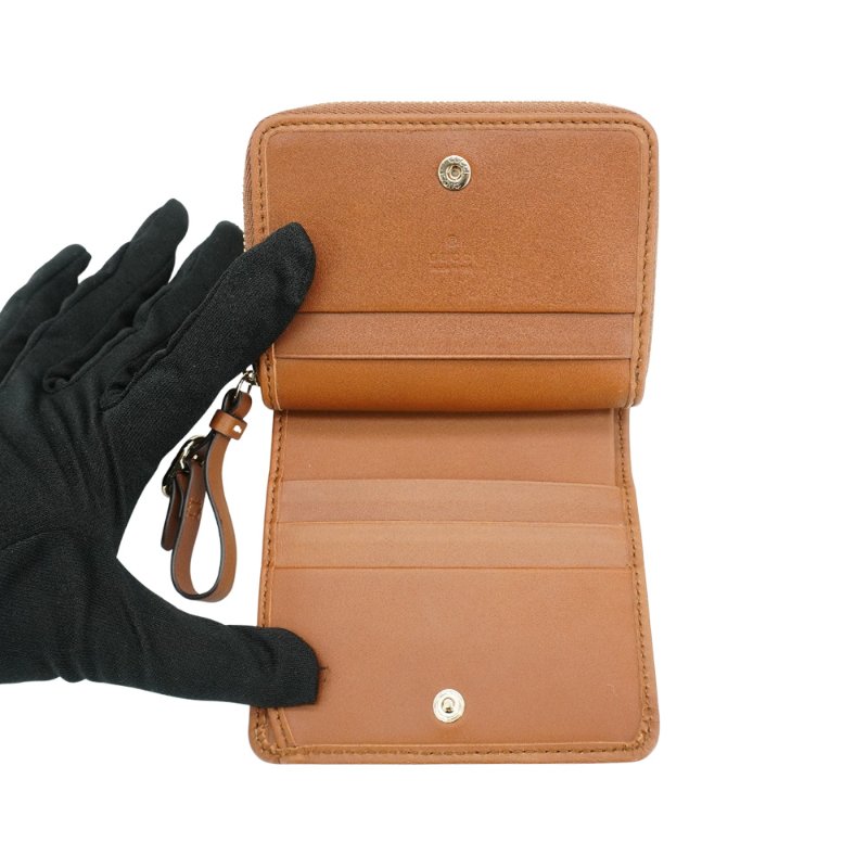 Gucci GG Emblem Zip Mini 字花帆布ㄇ字短夾(319131-卡其)-4