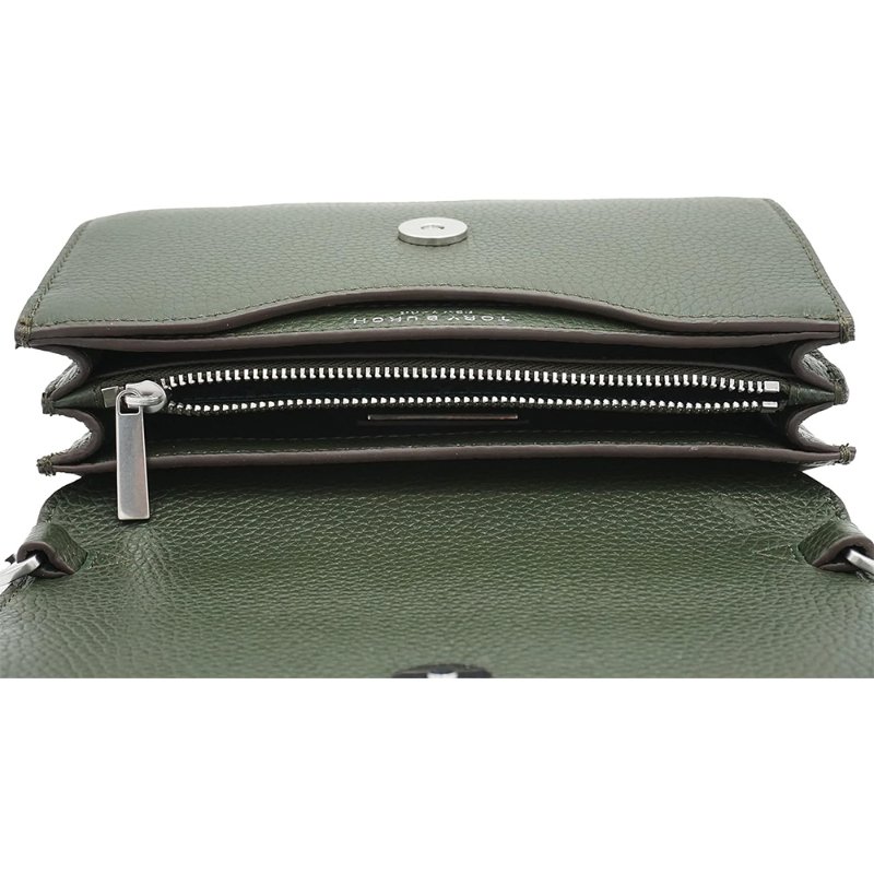【TORY BURCH】雙T-LOGO翻蓋皮革斜背鍊包-墨綠色-3