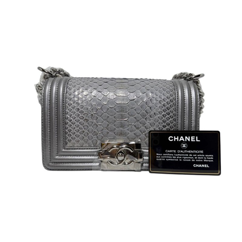 【2418】香奈兒 LeBoy Small 新款灰銀色 26 系列蟒蛇皮斜背包 小號-0