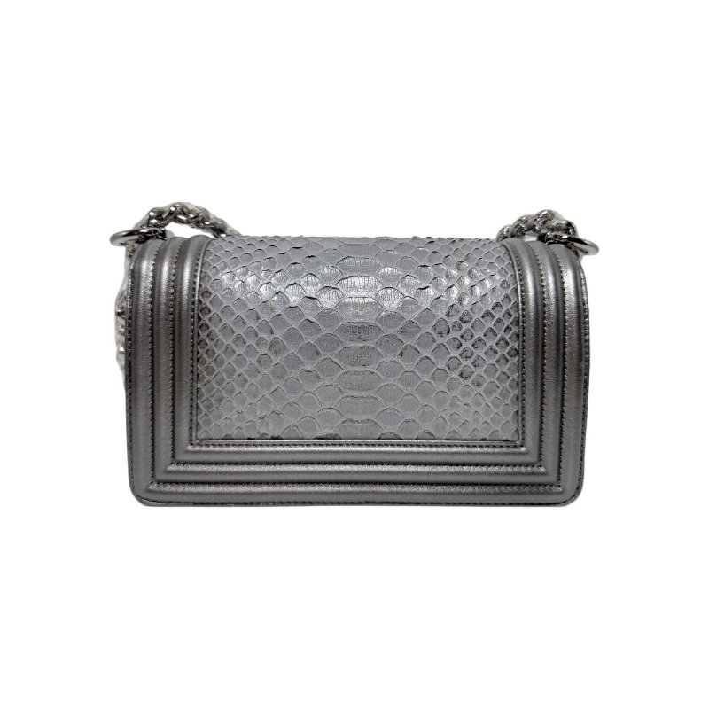 【2418】香奈兒 LeBoy Small 新款灰銀色 26 系列蟒蛇皮斜背包 小號-1
